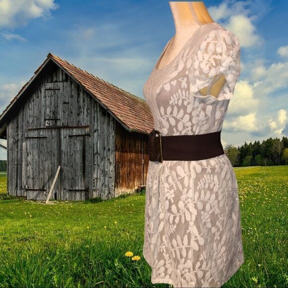 Sequin hearts brand cream lace over tan dress - Picture 5 of 8